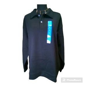 Brand  New Black Mondetta Ladies Collared Fleece Pullover Top Size Large